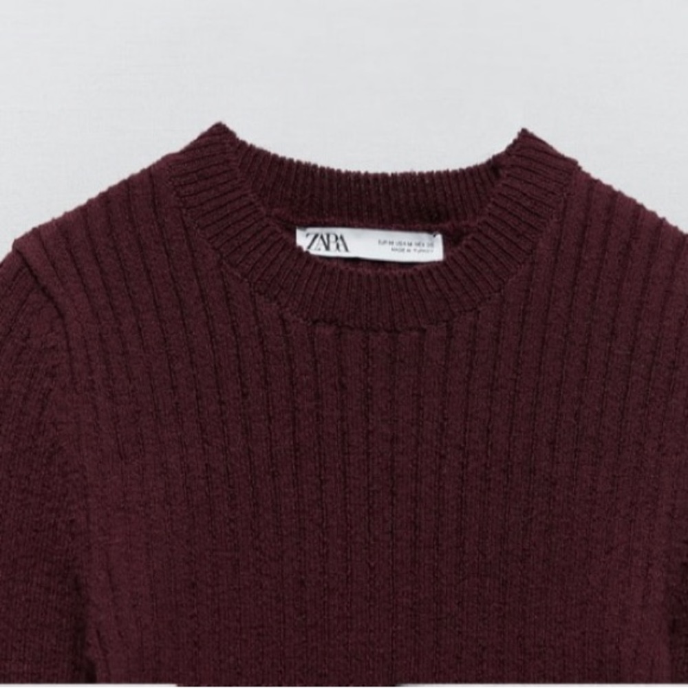 Zara Burgundy Ribbed Knit Top. NWT. Size Large. - Picture 8 of 10